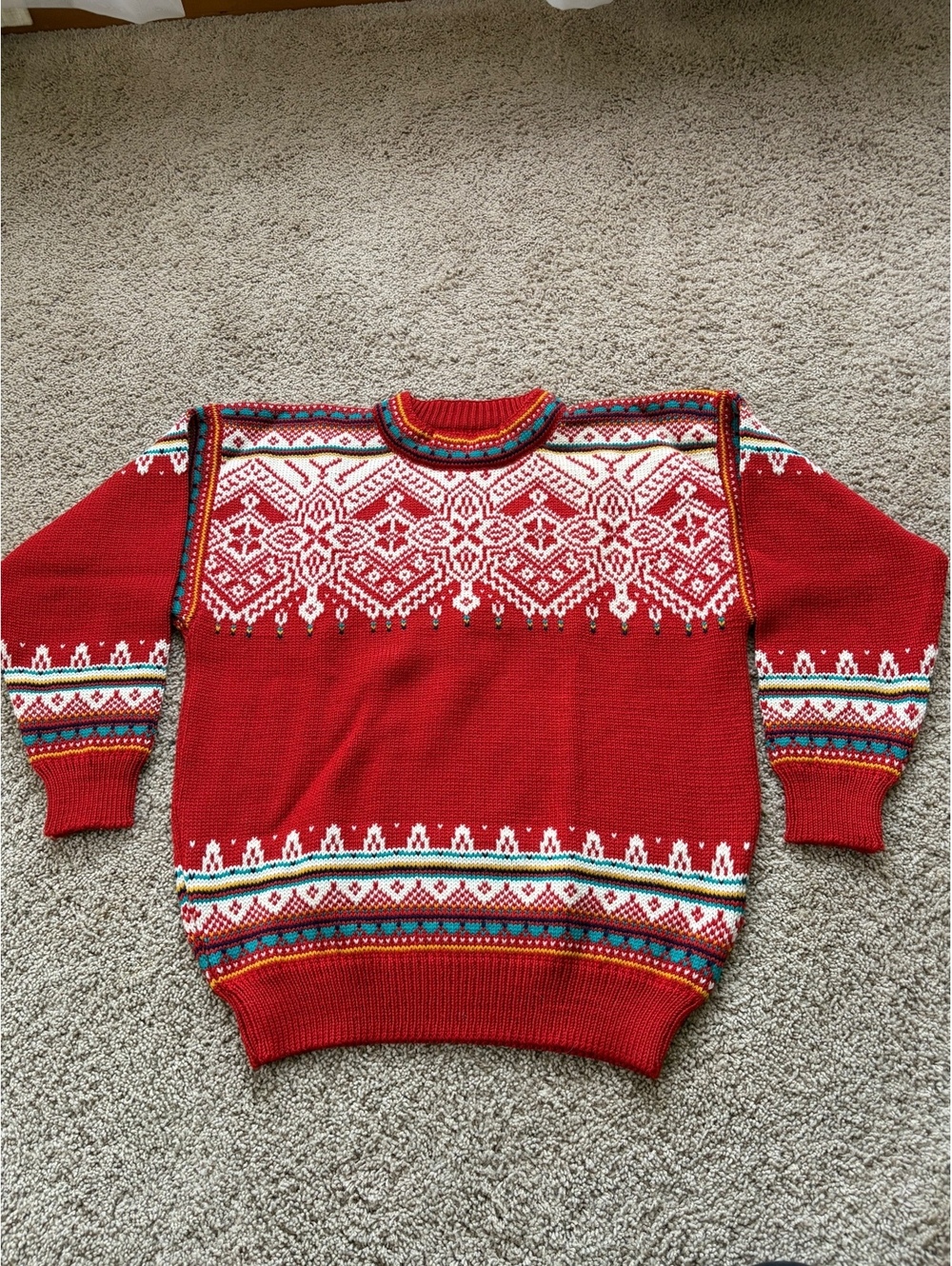 Men's Vintage 90's Dale of Norway Classic Lillehammer Red Fair Isle Sweater Med